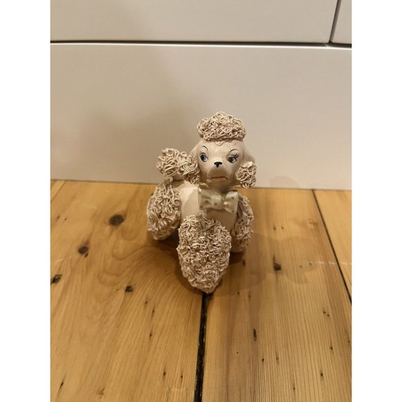 Vintage Pink Porcelain Spaghetti Picky Poodle Figurine MCM With Polkadot Bow Tie - Picture 3 of 8